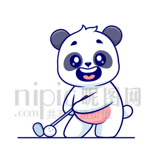 可爱卡通打高尔夫球的熊猫