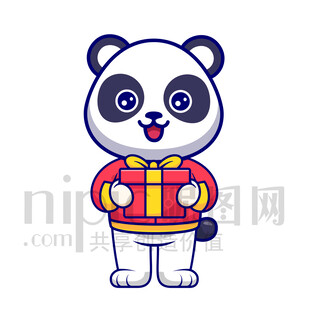 可愛卡通抱著禮物禮品的大熊貓