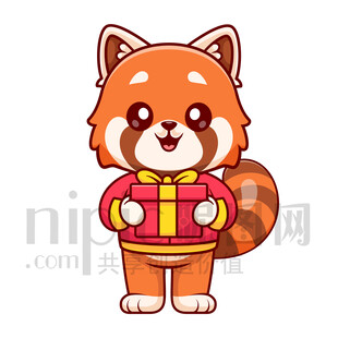 可愛卡通抱著禮物禮品的小浣熊