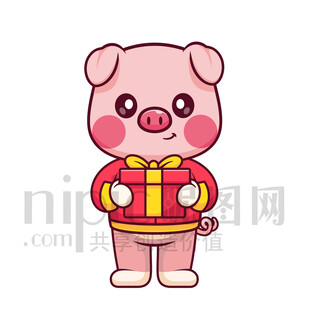 可愛卡通抱著禮物禮品的豬