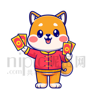 可愛(ài)卡通發(fā)紅包的狗狗