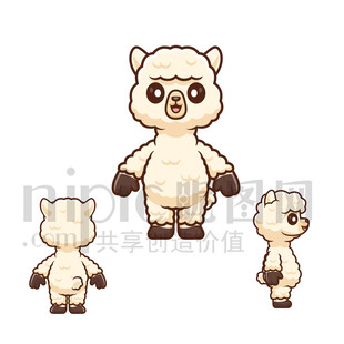 卡通羊駝三視圖