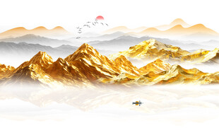 金箔山水畫背景墻