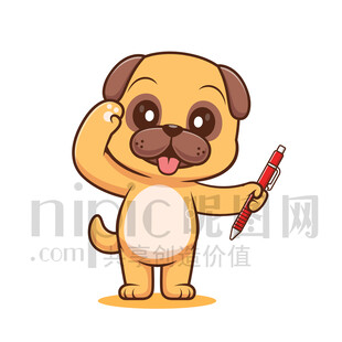 可爱卡通拿着笔敬礼的狗