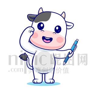 可愛卡通拿著筆敬禮的奶牛