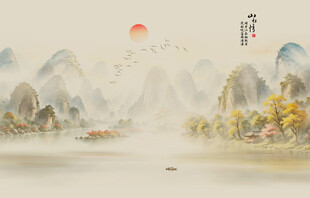 國畫山水背景墻