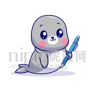 可愛卡通拿著鉛筆的海獅