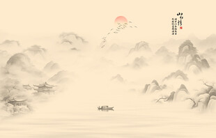 國畫山水畫背景墻壁畫