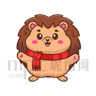 可愛刺猬戴圍巾卡通形象