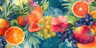熱帶繽紛水果水彩插畫