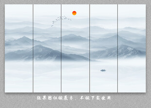 新中式屏風隔斷水墨山水畫壁畫