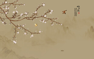 新中式工筆花鳥畫背景墻