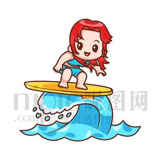 可爱卡通冲浪的女孩