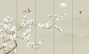 新中式兰花工笔花鸟画背景墙