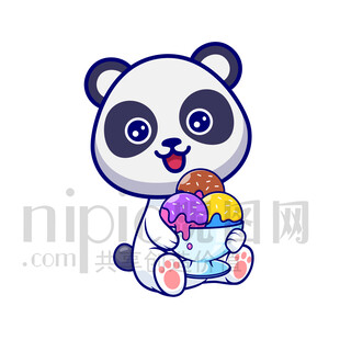 吃冰淇淋的可愛熊貓