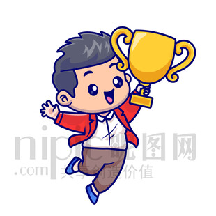 男孩歡呼捧獎(jiǎng)杯