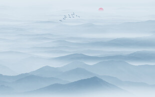 藍調(diào)山水畫水墨群山背景圖