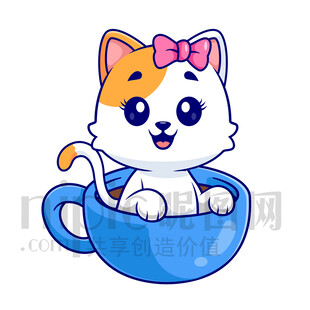 杯中小貓萌態(tài)十足