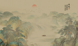新中式水墨国画山水背景墙壁画