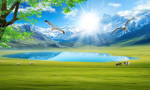 雪山大草原背景圖