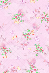 粉色花卉小鳥圖案背景