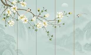 新中式蘭花工筆花鳥畫背景墻