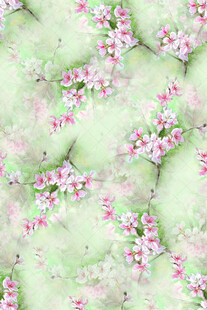 淡粉花朵綠色背景圖案