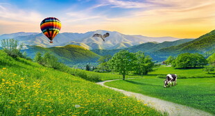 藍(lán)天白云雪山大草原