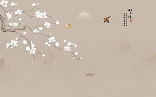 新中式蘭花工筆花鳥畫背景墻