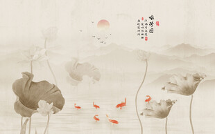 新中式水墨荷花背景墻