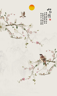 新中式白玉蘭工筆花鳥玄關裝飾畫