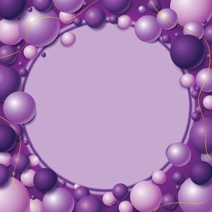 紫色夢幻氣球圓形邊框背景
