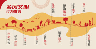 鄉(xiāng)風(fēng)文明展板中式矢量鄉(xiāng)情暖色村