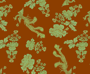 橙底綠紋中式花鳥(niǎo)圖案