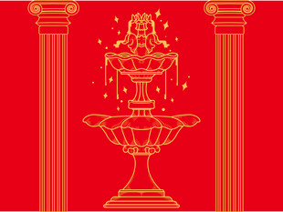 紅色背景金色古典噴泉圖案