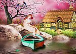 油画风景 桃花岛