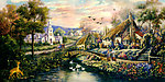 油画风景 山村油画