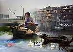 油画风景 山村水乡