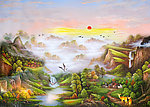 油画风景 漂亮的山水油画
