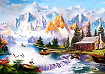油画风景 山村水乡