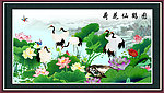 荷花仙鹤图