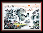 国画山水 江山如画 国画 流水生财