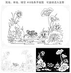 荷塘鸳鸯线条图