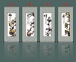 梅兰竹菊卷轴画