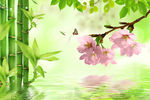 竹子樱花背景墙