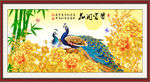 花开富贵金色牡丹孔雀