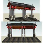 中式景区门草图大师SU模型