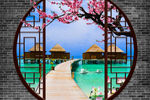 立体桃花风景