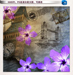 欧美怀旧手绘建筑花卉图片