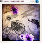 欧美怀旧手绘建筑花卉图片